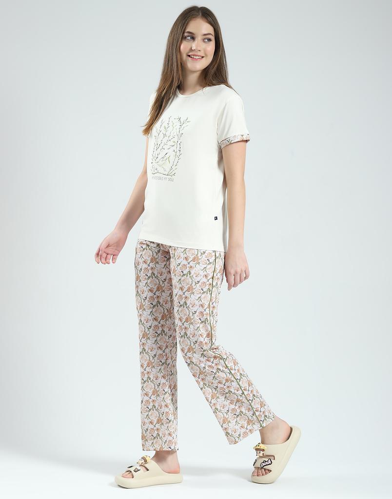 MONTE CARLO Womens Printed Lower , T-Shirt And Short Set