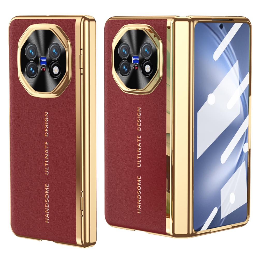

For vivo X Fold5 5G Case PU Leather+PC Electroplated Phone Cover with Front Screen Protector Red