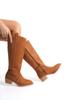 Women Modern Stylish Fashion Boots Faux Leather Suede Pointed Toe Zippered Knee High Tan Suede Boots