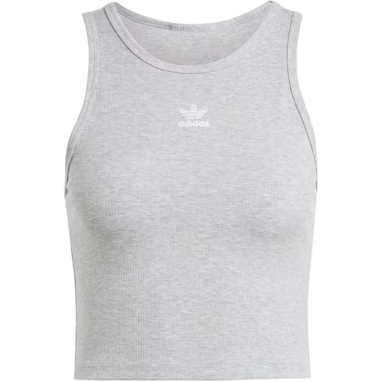 Adidas Originals Essential Logo Embroidered Ribbed Crew Neck Tank Top Women Tops Medium-Gray IY9649 M