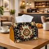 1pc of a Classic Persian Mandala Black Tissue Box Cover Featuring a Symmetrical Floral Design. It Is High-Quality, Waterproof, Durable, Lightweight, A