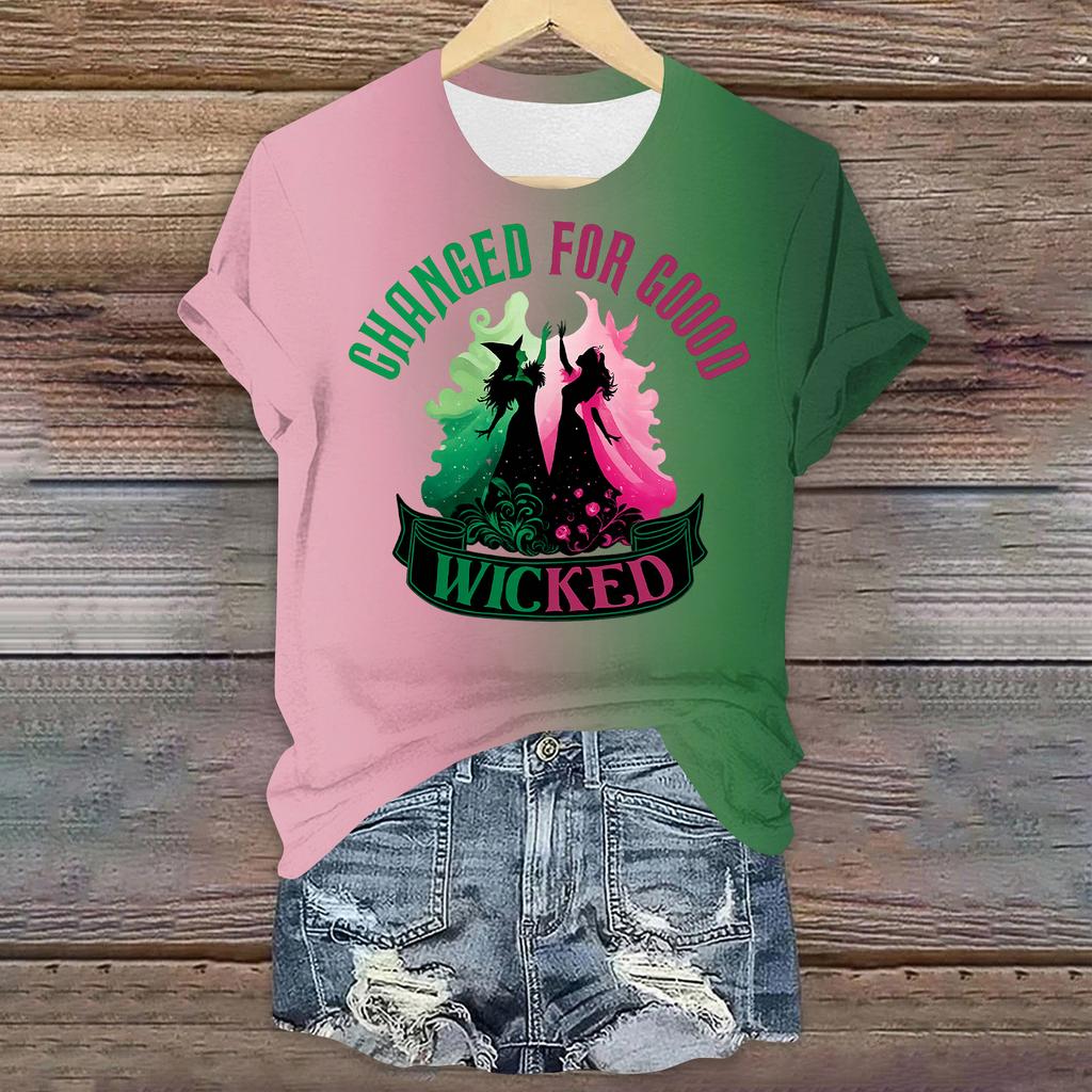 Women's Casual Printed T-shirt Round Neck Pullover Short Sleeve Top