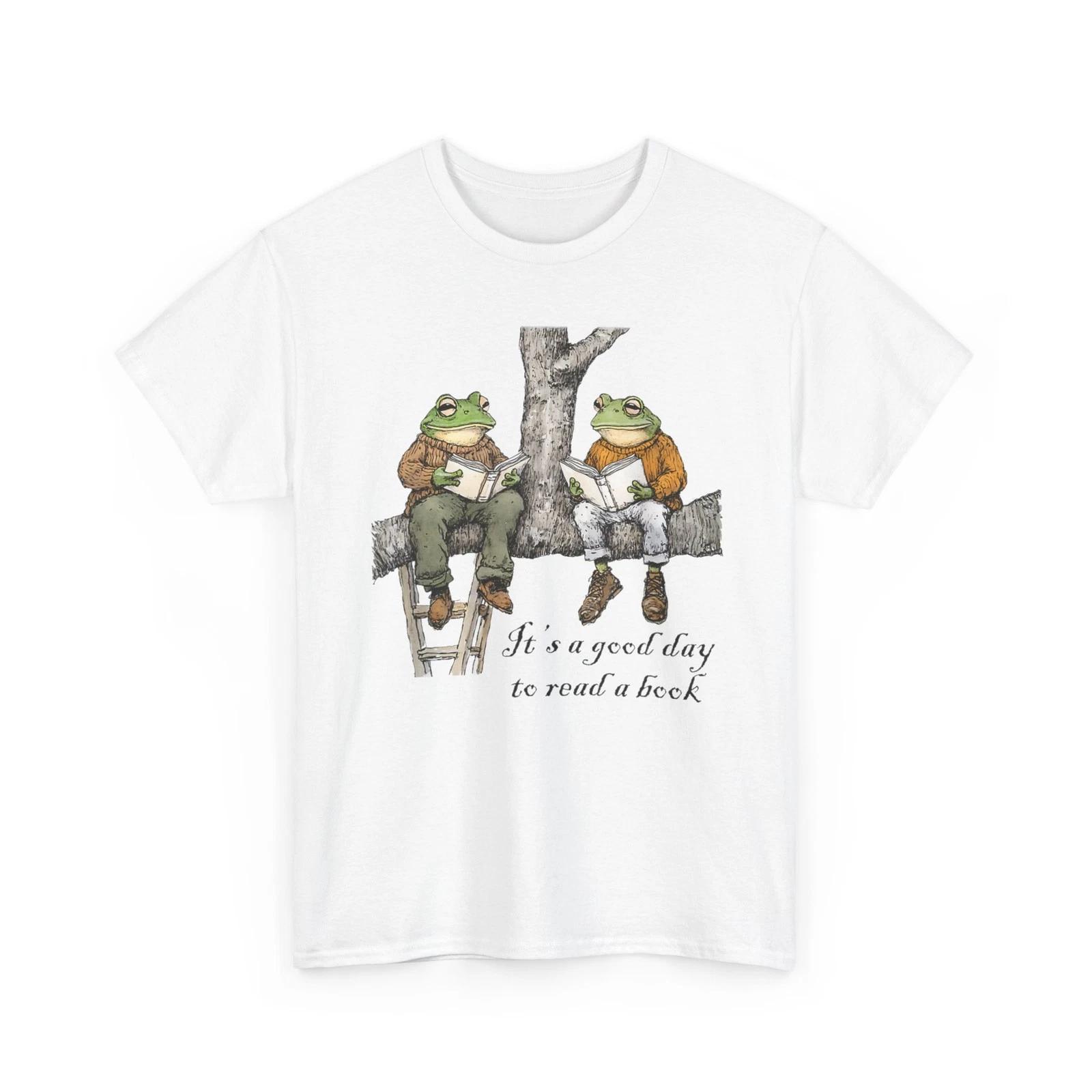 It s A Good Day to Read A Book T-Shirt, Bookish Funny Frog Toad T-Shirt L