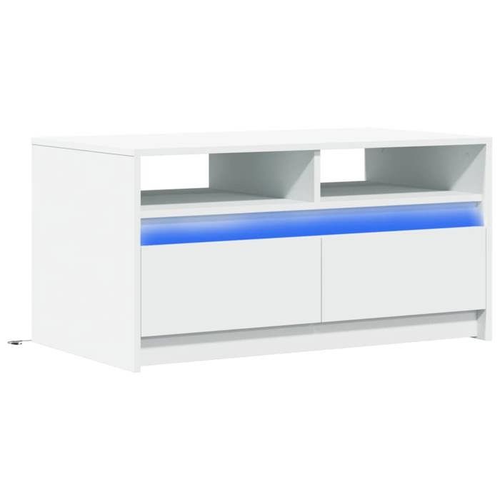 VidaXL Coffee Table with LED Lights White Engineered Wood, Side Table, Living Room Table, Accent Table, End of 851991