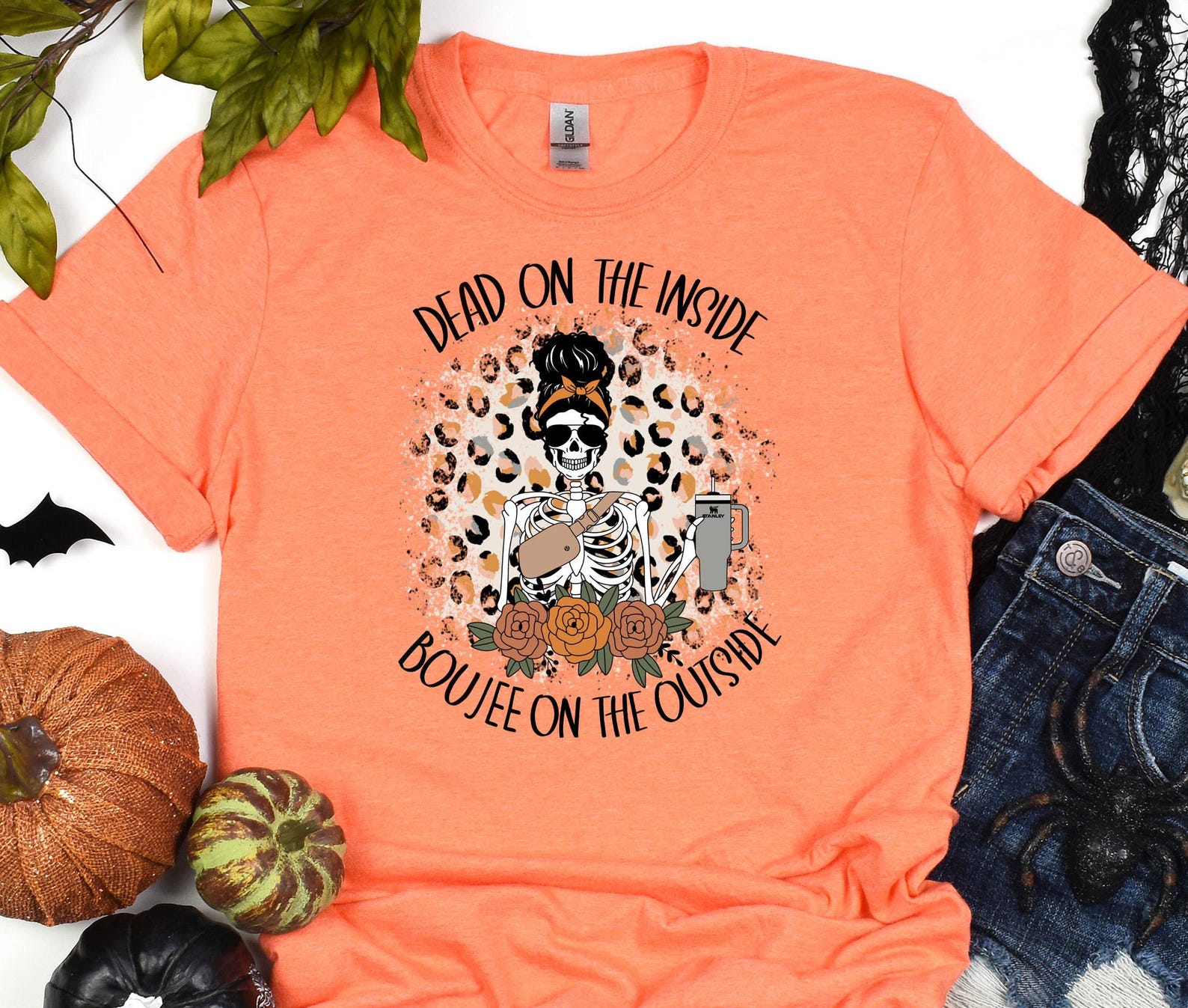 Dead On The Inside Boujee On The Outside, Skeleton Halloween Shirt, Fall Shirt, Halloween Costume, Spooky Season Tee, Halloween Funny Shirt L