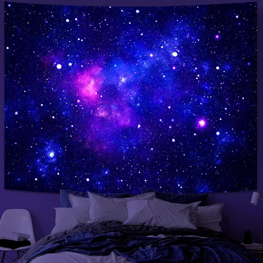 Faxdong Blacklight Galaxy Universe Space Tapestry, UV Reactive Starry Night Sky Mysterious Nebula Stars Ceiling Tapestries for B