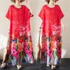 DIMANAF 2025 Summer Women Plus Size Loose Long Dress Beach Basic Casual Dress Vintage Floral Printing Holiday Dress