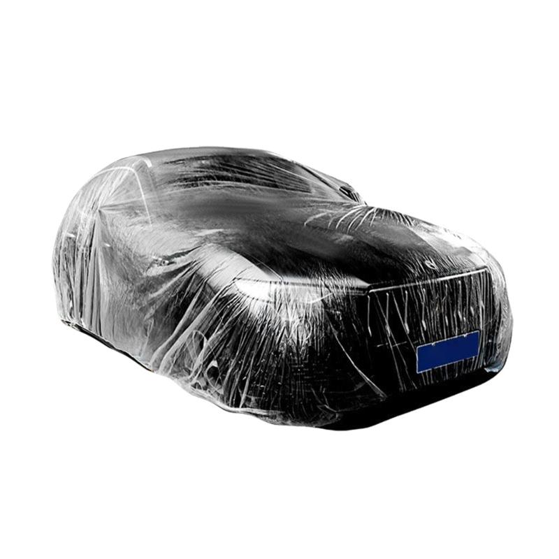 Upgraded Elastic Band Clear Plastic Disposable Universal Car Covers Rain Dust Garage Cover Waterproof Temporary Durable