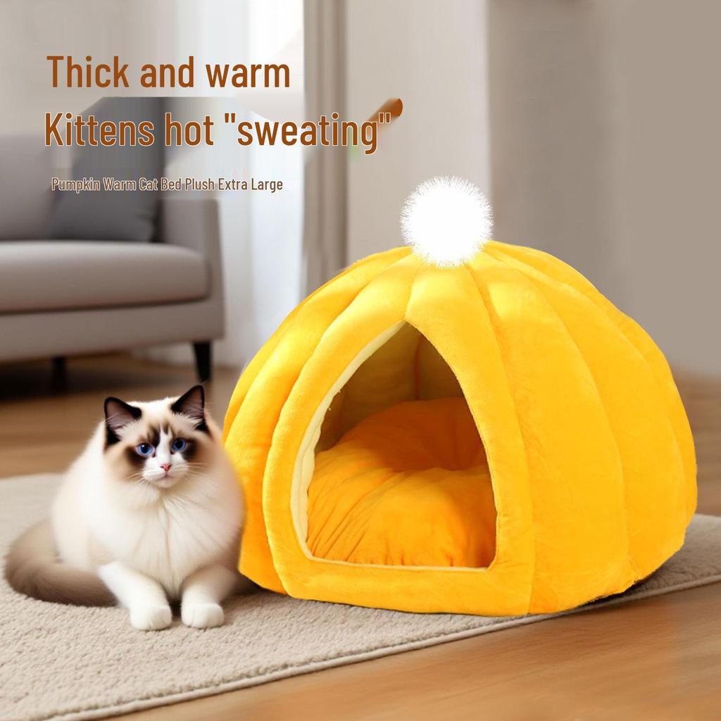 Washable Pumpkin-Shaped Pet Bed - Soft, Cozy Nest for Cats and Dogs, Suitable for All Seasons