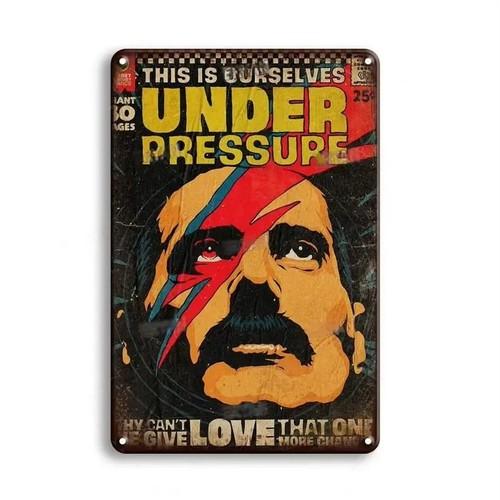 

Under Pressure Bowie Comic Style Queen Tin Metal Sign Wall Art aluminum 20x30cm