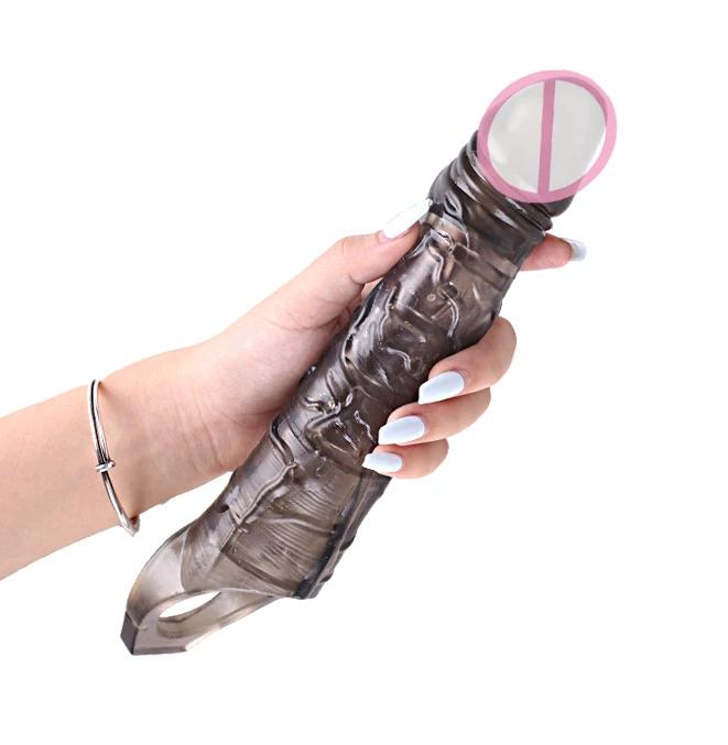 25cm Large Penis Extender Sleeve Reusable Condom Delay Penis Sleeve Dick Male Dildo Pumps Enlargers Sex Toys for Men 18+