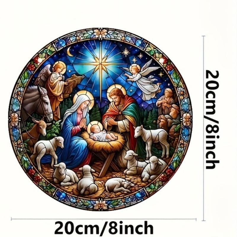 2D Flat Wooden Birth Scene Decoration, Suitable for Home Use, Fun To Hang, No Need for Batteries/electricity, Durable Outdoor