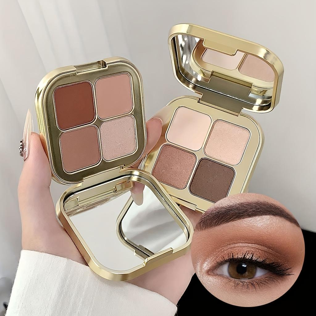 4-Farben Lidschattenpalette Goldene Textur, Matte & Schimmer-Finishes in Braun, Koralle, Rosa, Lila Lidschatten, Langanhaltende Farbe, Einfache Anwendung