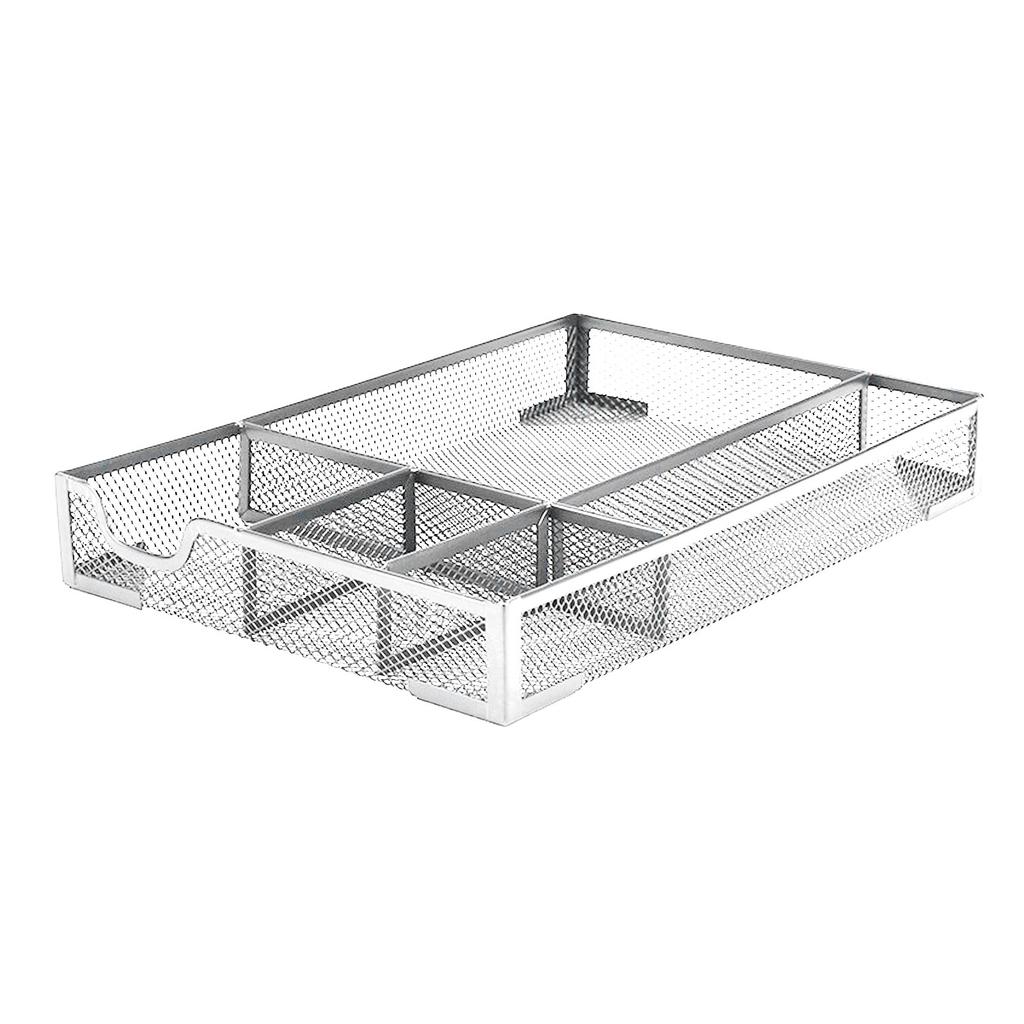 Desk Drawer with Non Slip Rubber Pads Metal Mesh 5 Compartments Storage Tray for Home and Use