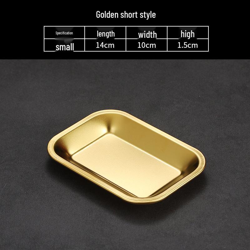 Korean Style Stainless Steel Square Golden Tray: Barbecue, Dumplings, Fast Food, Snacks, Hot Pot, Vegetables.