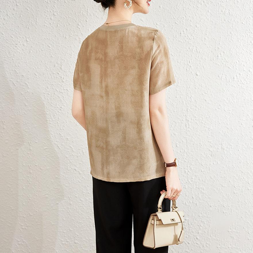 Temperament Silk Short-sleeved T-shirt Women's  New Round Neck Half-sleeved Loose Mulberry Silk Top Shirt