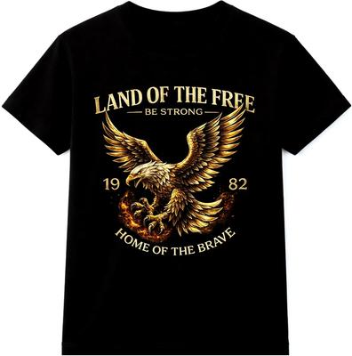T-shirt Grafica Aquila Terra dei Liberi Casa dei Coraggiosi Maglietta con Emblema Vintage