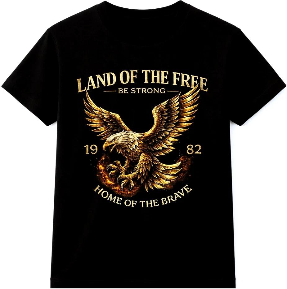Футболка с графикой орла «Земля свободных, дом храбрых» Винтажная футболка с эмблемой L