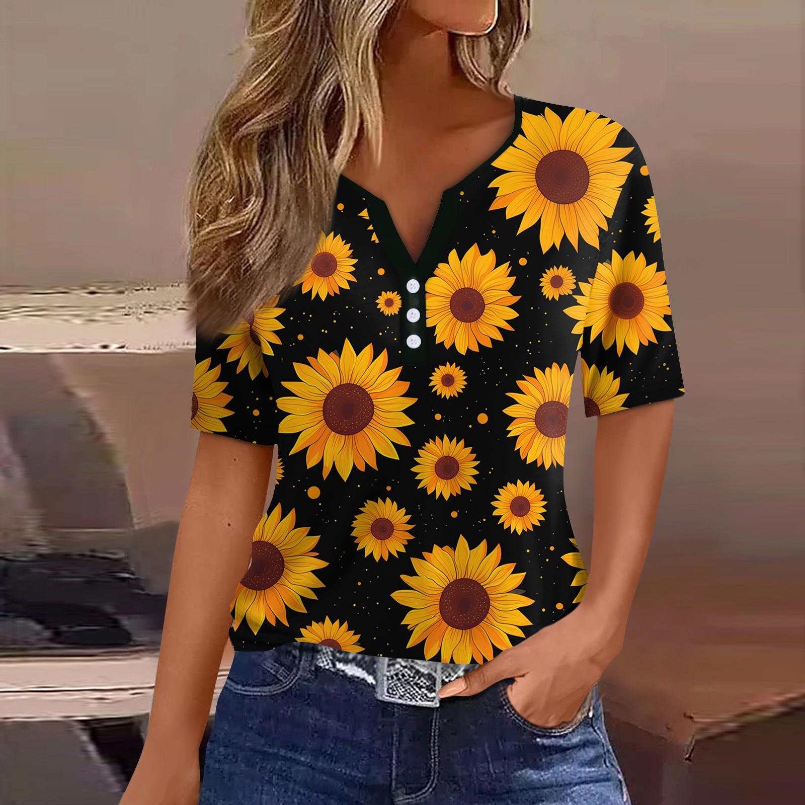 Жен. Футболка Футболка С принтом Пуговицы С короткими рукавами Повседневные Выходные Мода — фото 7