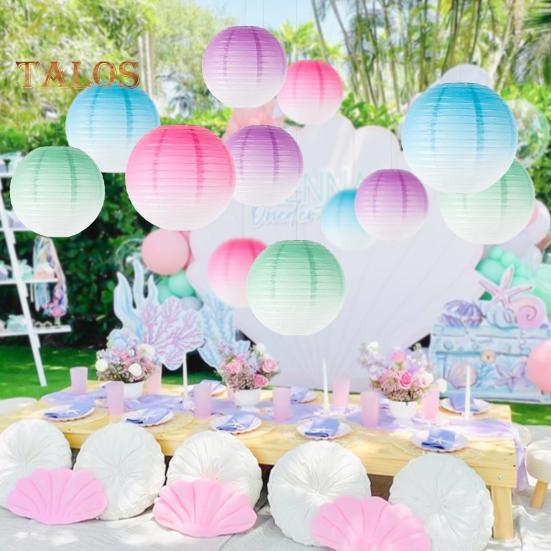 Paper Lantern Gradient Color Summer Party Wedding Lantern Decorative Light Indoor Outdoor Festive Atmosphere Decor