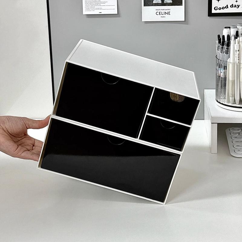 Desktop Cosmetic Organizer Case Set Table Makeup Storage Box Organizer Drawer Storage Box Desk Stationery Storage Rack Plastic