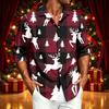 Men's Casual Long Sleeve Button Down Shirt with Christmas Print for Fall and Winter