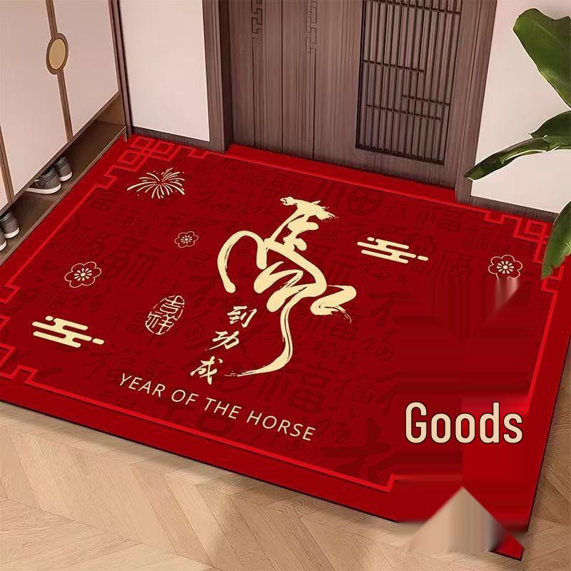 Year of the Horse Spring Festival Crystal Velvet Door Mat - Water Absorbing Entrance Rug