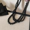 Strands Necklace Black Pearls Necklace Round Imitation Pearl Choker Clavicle