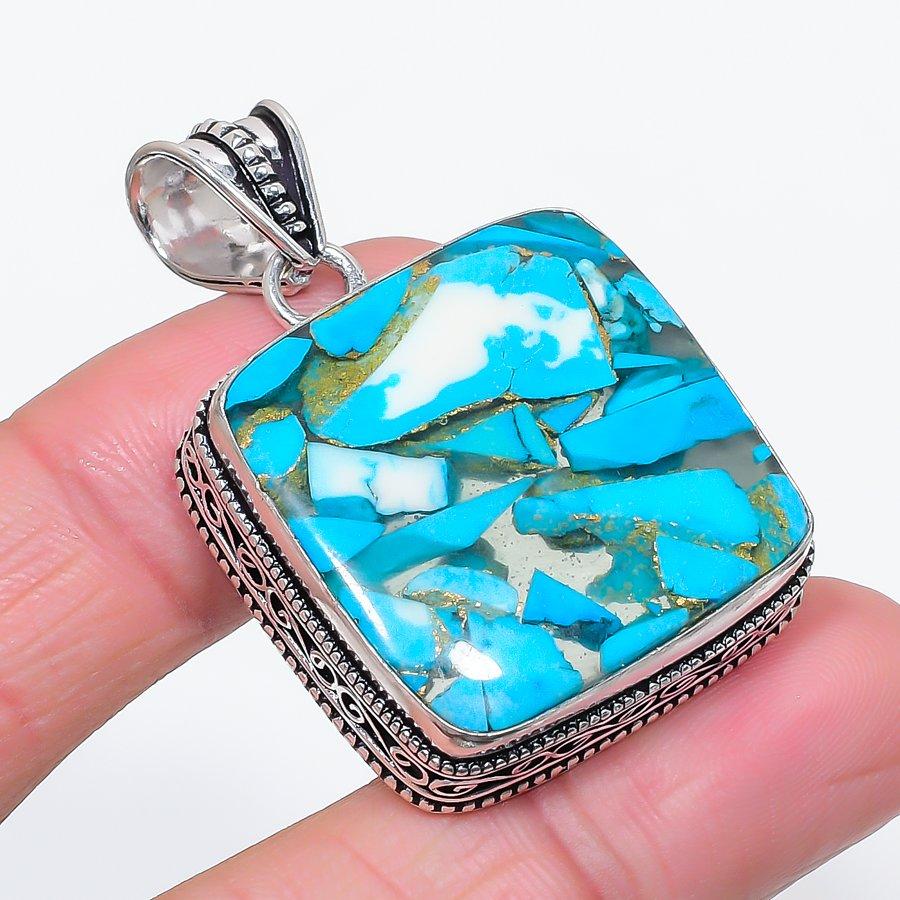 

Natural Copper Blue Turquoise 925 Sterling Silver Jewelry Pendant 1.85 M5s26