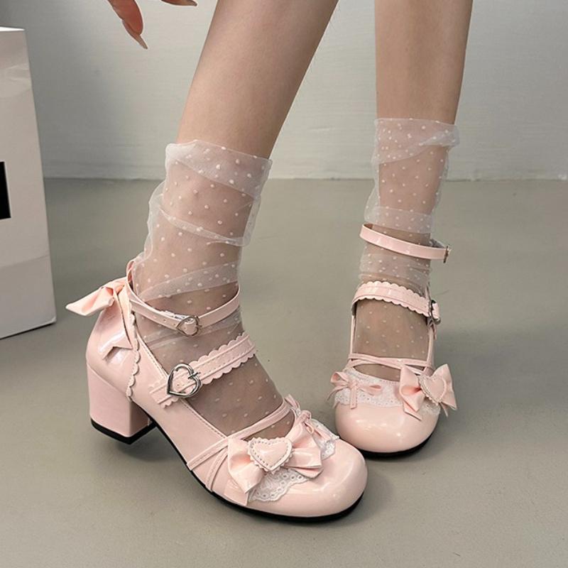 Fashion Bow Women Heeled Shoes New Fashion Summer Marie Janes Shoes Trend Sandals 2025 Brand Party Lolita Lace Woman Pumps Zapatillas