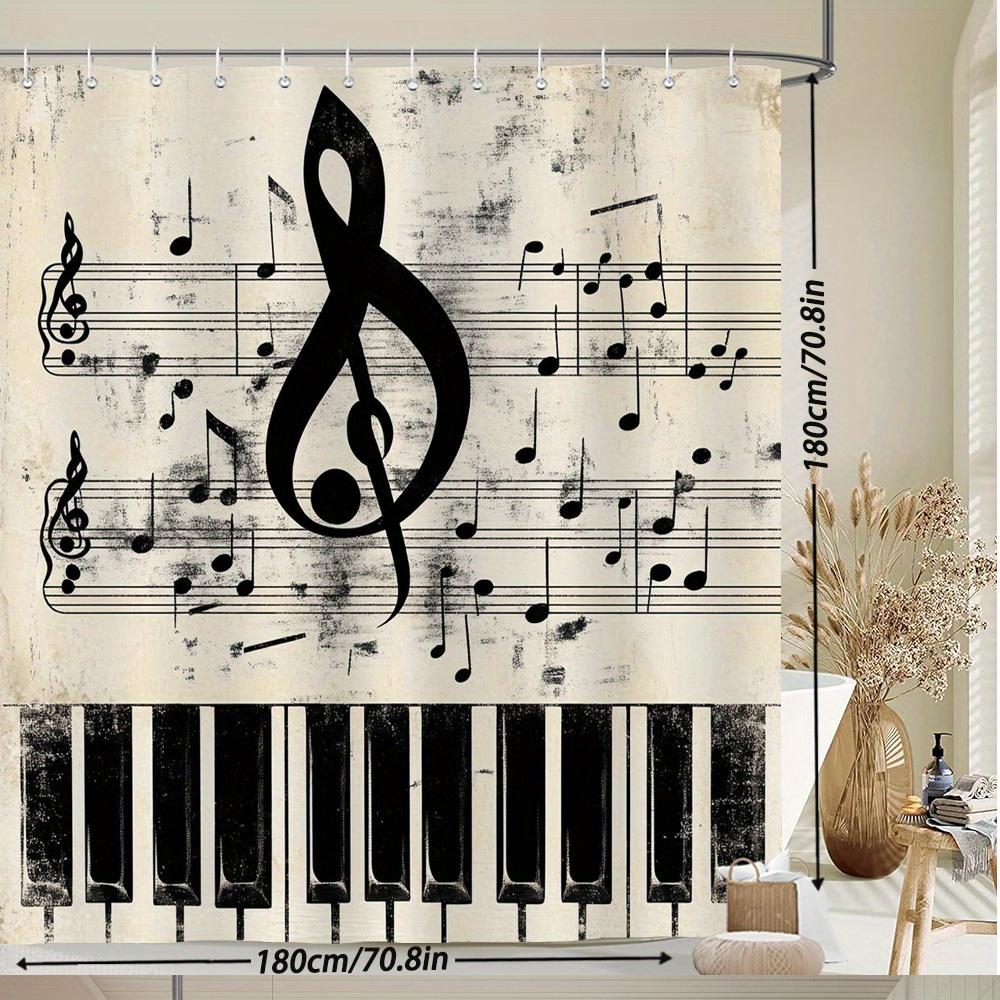 Musical Shower Curtain Bathroom Decor Novelty Musician Treble Clef Notes Piano Print Waterproof Curtain for Artist Home Gift