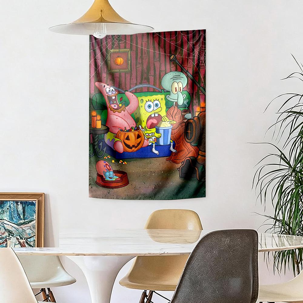Spongebob Squarepants Wall Decor Tapestry Art For Pet Memorial Birthdaywedding Party Backdrop Family Gift