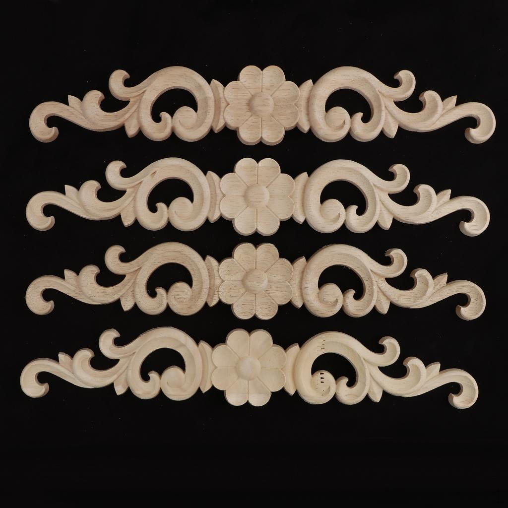 4 Unpainted Applique Wood Carved Corner Furniture Decor