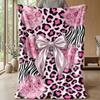 Pink Leopard Roses Bow Theme blanket Lightweight Warm Flannel Blanket Decorative Throw Blanket for Home Decoration