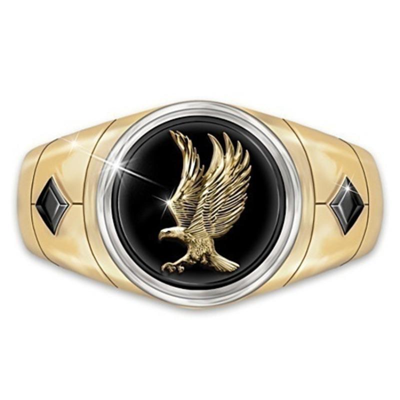 Hot Sale Fashion Accessories Flying Eagle Round Black Mask Men's Ring Domineering Fashion Ring