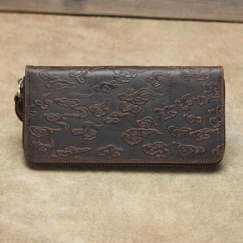 Retro At Deri Kabartmalı Cüzdan 2021 Yeni Ejderha Desen Uzun Erkek Cüzdan El Yapımı Inek Derisi Çanta