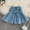 Summer Style High Waist Slim Denim Skirt All-Match A-Line Pleated Skirt Ruffle Skirt
