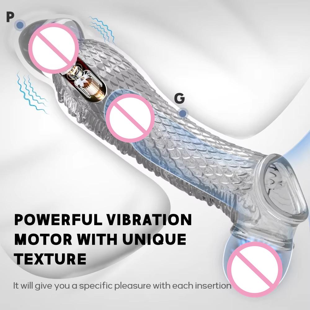Penis Sleeve Extensions Condom Male Enlargement Delay Vibrators Clits Massager Cock Ring Vibrating Penis Cover Sex Toys For Men
