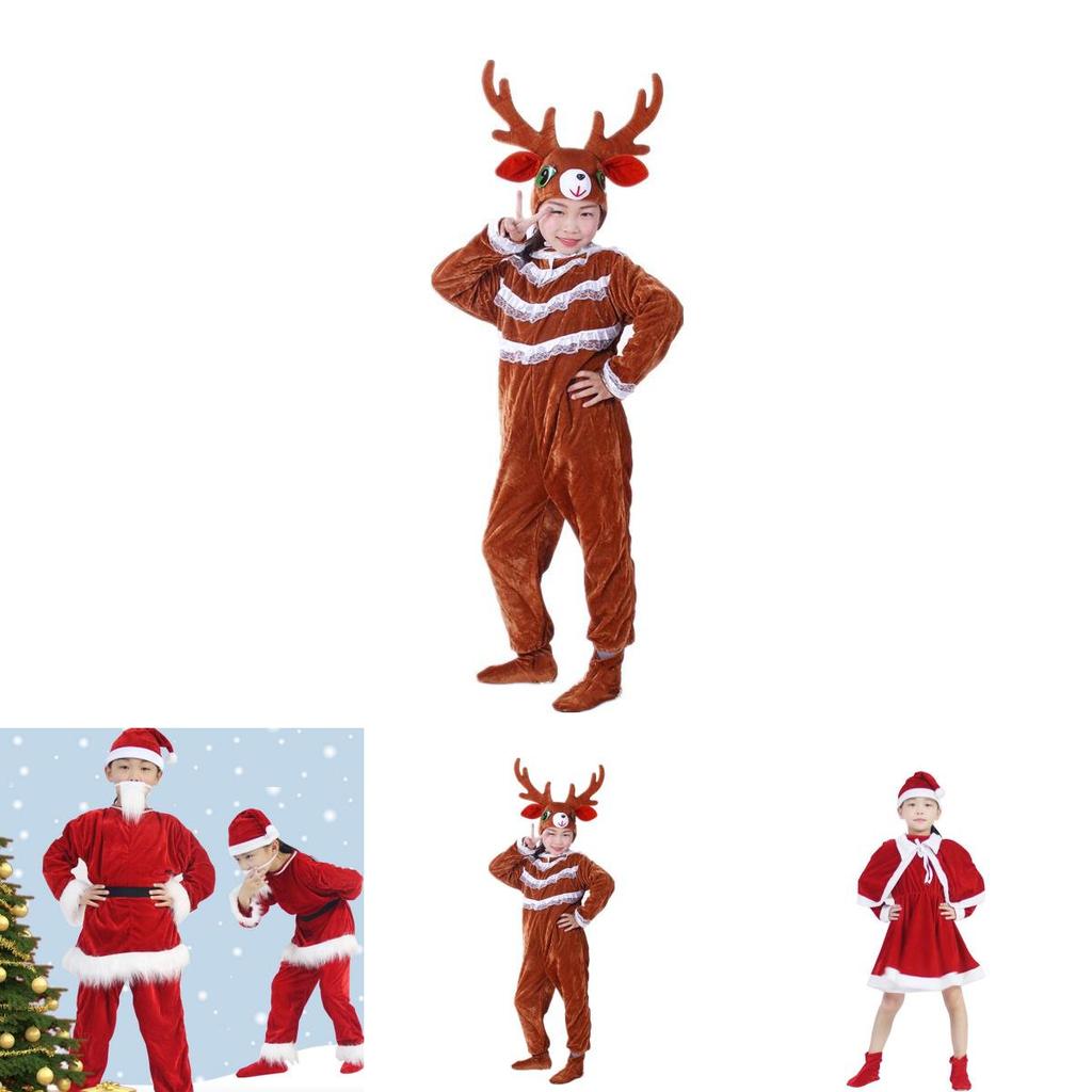 Premium Quality Christmas Cosplay Costume W/deer Head Hat For Kids