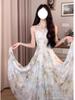 French retro oil painting style temperament neck suspender dress autumn new