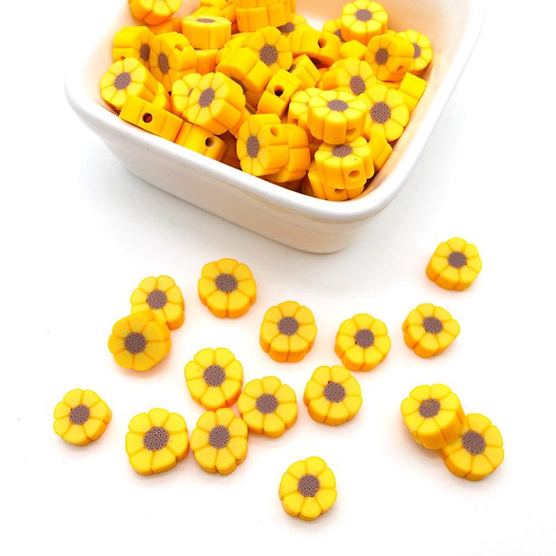 Diy Soft Pottery Bead Separation Mixed Color Fruit Cartoon English Letters Perforated Loose Beads, Sliced Bracelet Material