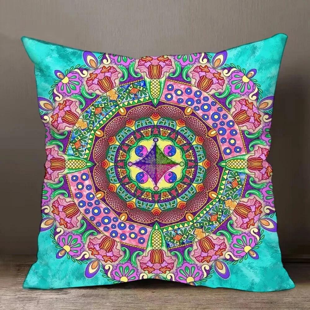 Home Decor Colorful Mandala Patterned Decorative Pillow Covers Pattern Cushion Cover Suitable For Sofa Bedroom Car Pillow Cover