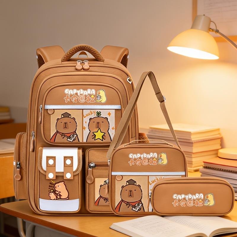 Capybara Schultaschen für Jungen Mädchen Grundschultasche Cartoon Schulrucksack Set Rucksack Bagpack Kinder Niedlich Kinder Büchertaschen