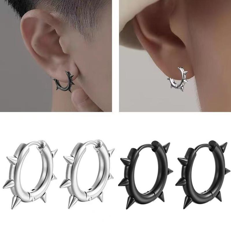 Punk Spike Rivet Hoop Earrings For Women Men Ear Studs Stainless Steel Gothic Hip Hop European And American Earring Jewelry Gift