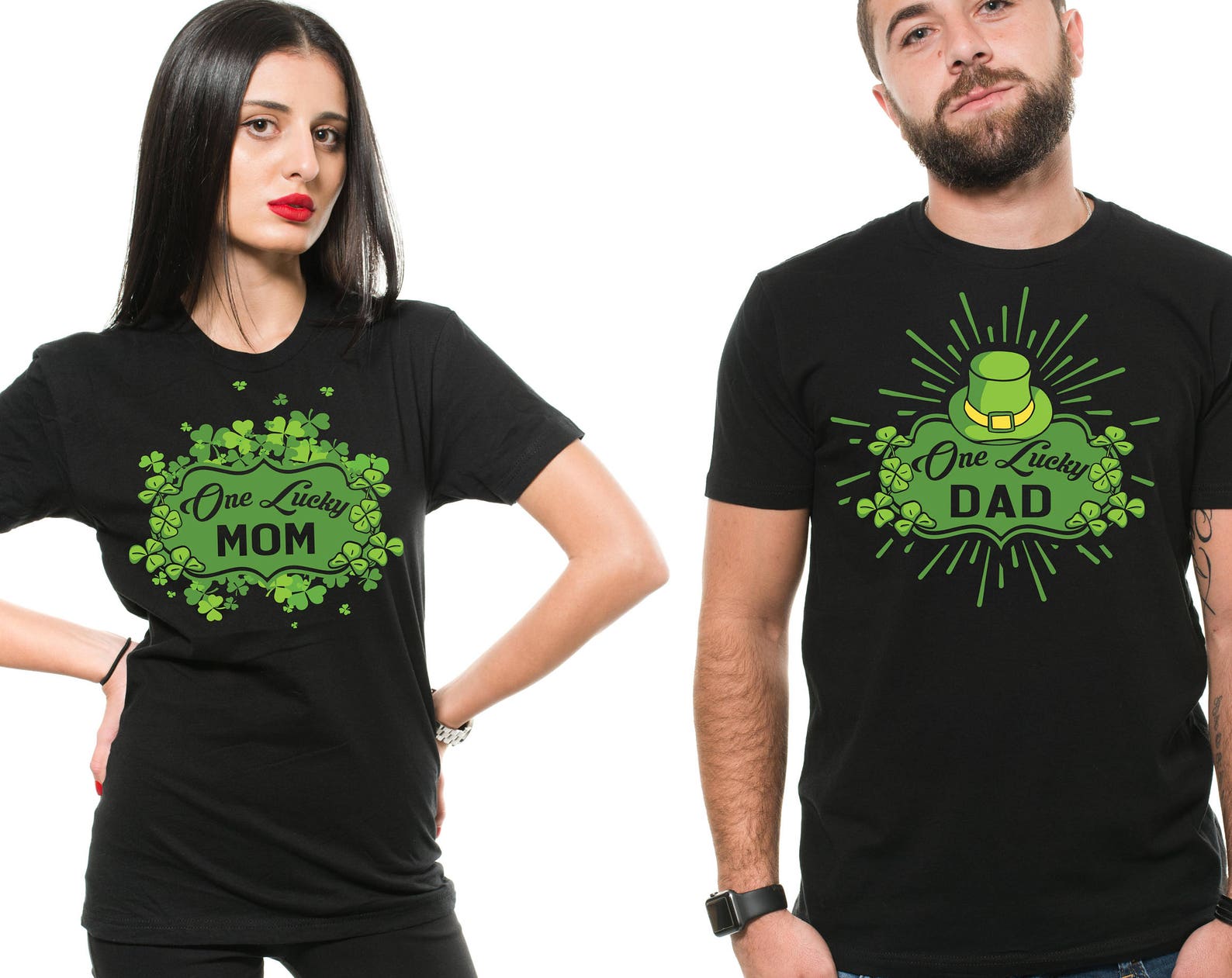 Lucky Mom Lucky Dad St. Patrick s Day Couple Shirts L