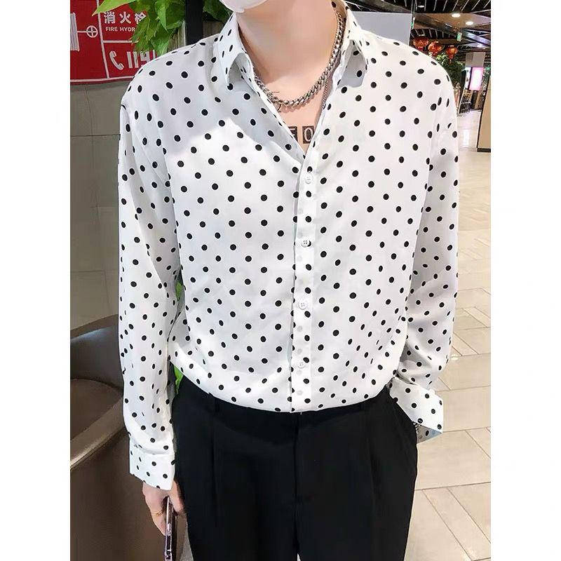 Spring Autumn Fashion Turn-down Collar Long Sleeve Polka Dot Blouse Men's Clothing Casual Korean Button Trend Simplicity Shirts