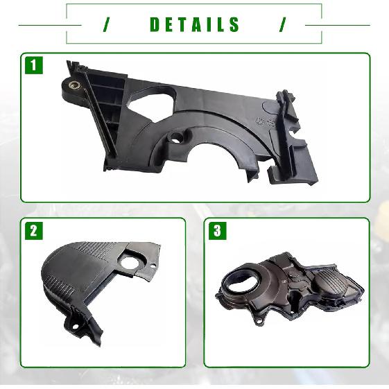 PartsFlow 3Pcs Upper & Lower & Upper Rear Timing Belt Cover Kit Compatible With 2001-2005 Honda Civic 1.7L L4 GAS 11840-PLM-000, 11821-PLM-000,