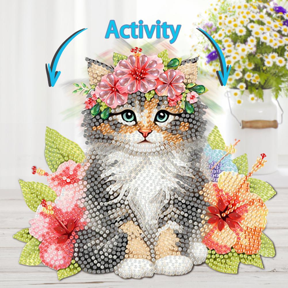 2D Flat Cat DIY Shaking Head Cat Flower Diamond Painting Desktop Decorations