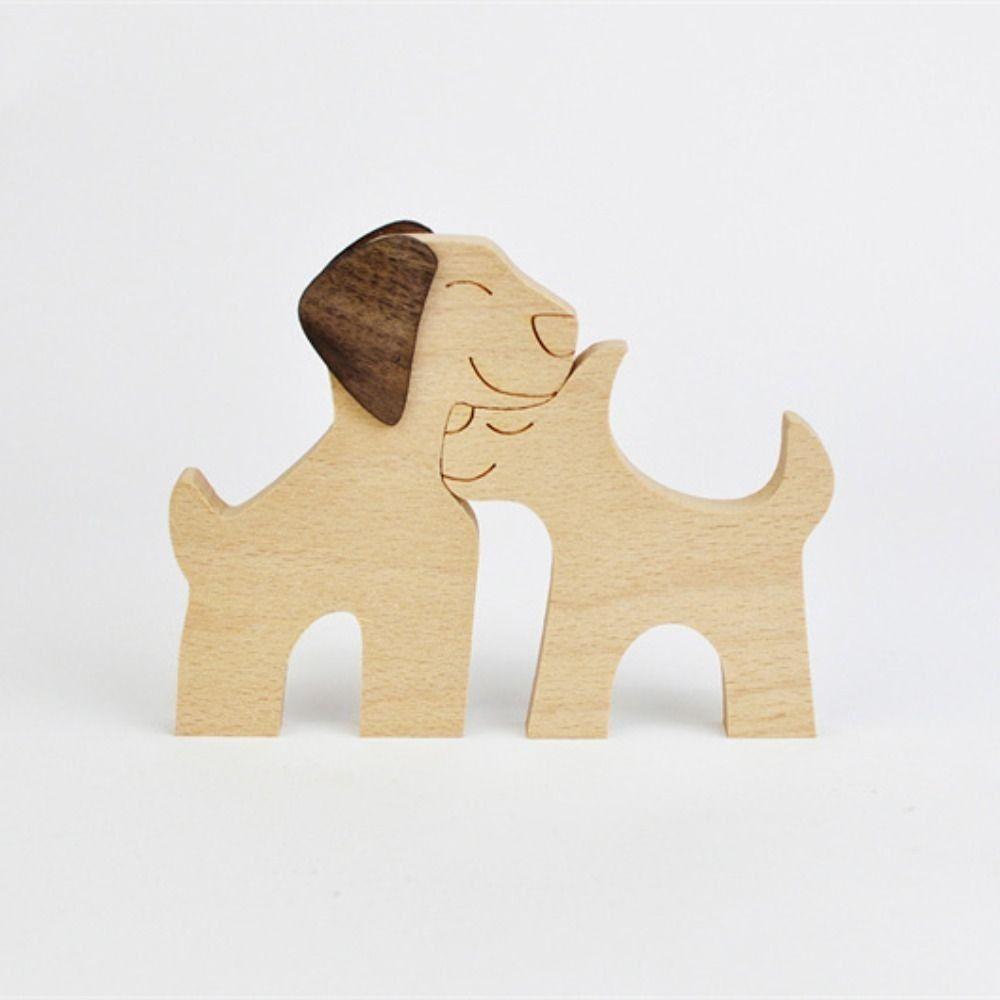 Dřevěný psí stůl Ornament Socha Rodinná figurka Řemeslná štěně Stolní řezbářský model pro milovníky psích mazlíčků Dekorace domácí kanceláře
