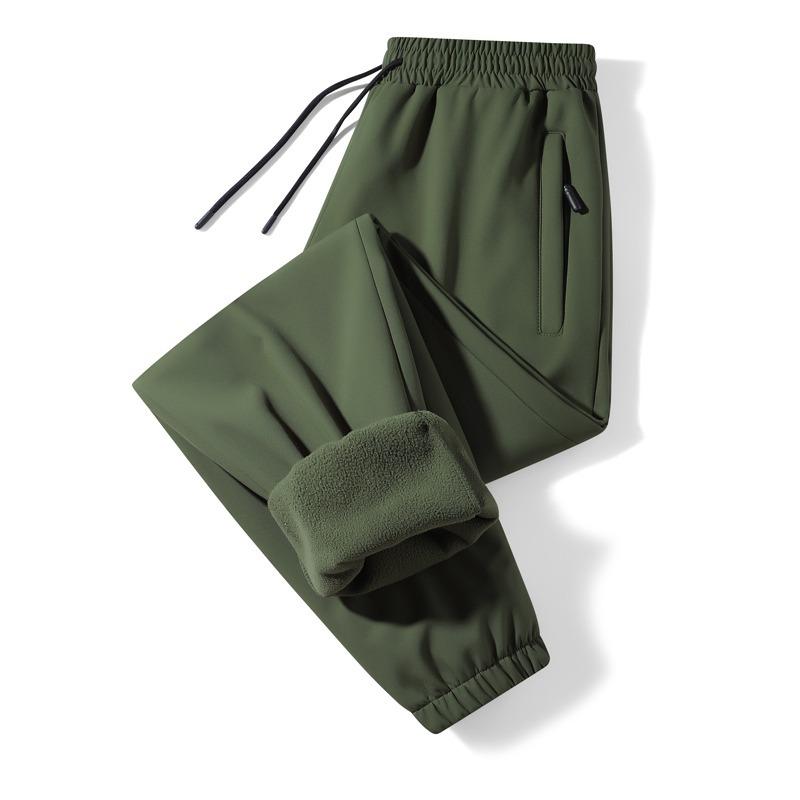 Autumn and Winter Solid Color Elastic High Waist Plus Velvet Thickened Trousers Sports Casual Pocket Zipper Fashion
